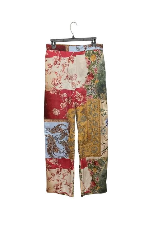 Zara Pants - NWT Zara Satin Patchwork Printed Pants Bohemian Eclectic Floral Artsy Size Small